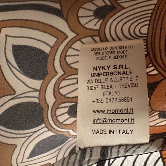 Mamoni Italian Silk V Neck Dress w 2 pockets in Bronze White & Black Size 40 EUC - Picture 5 of 9